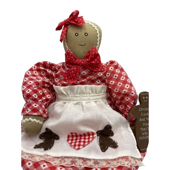 Vintage 1995 House Of Lloyd Christmas Gingerbread Doll, Apron & Bow Shelf Sitter - Picture 2 of 13